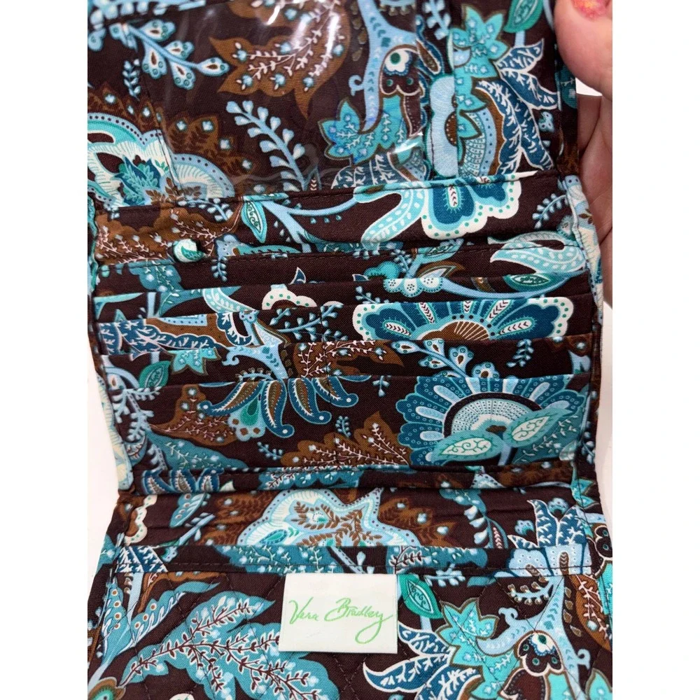 Vera Bradley Night and Day Quilted Cotton Trifold Wallet Retired Java Teal - Picture 4 of 7